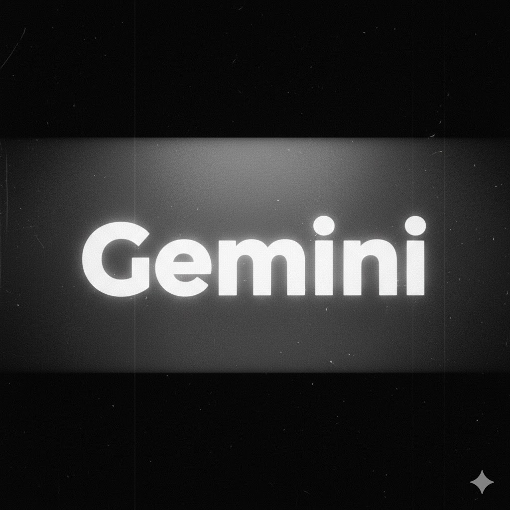 Greyscale Gemini logo with film grain